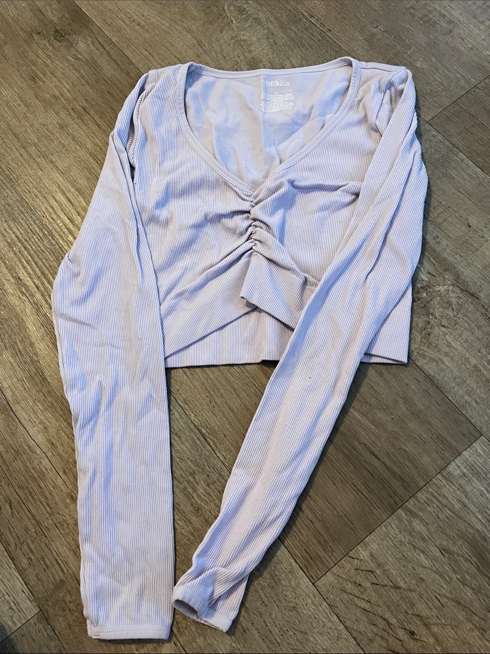 Wild Fable Long Sleeve Ruched Front Crop Top - Light Lavender